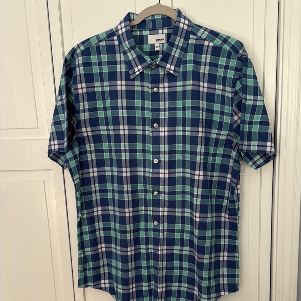 Sonoma Blue and Green Casual Button Down Shirt